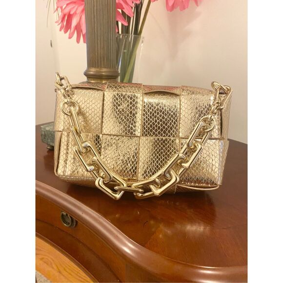 Steve Madden Woven Metallic Snake Clutch Bag NWOT